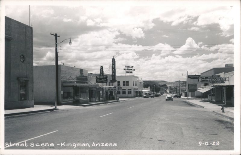 Main Street View with Valley National Bank and State Theater Kingman Arizona