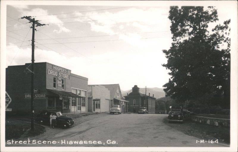 Street Scene with Hooper's Drug Store and Vintage Cars Hiawassee Georgia