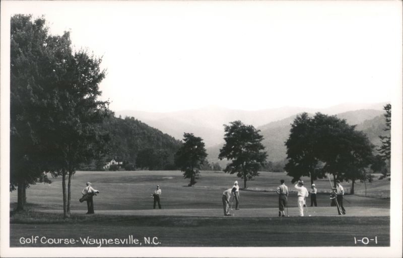 Golf Course with Golfers and Caddies, Mountain Backdrop Waynesville North Carolina
