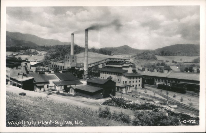 Wood Pulp Plant with Smokestacks and Train Tracks in Sylva, NC North Carolina
