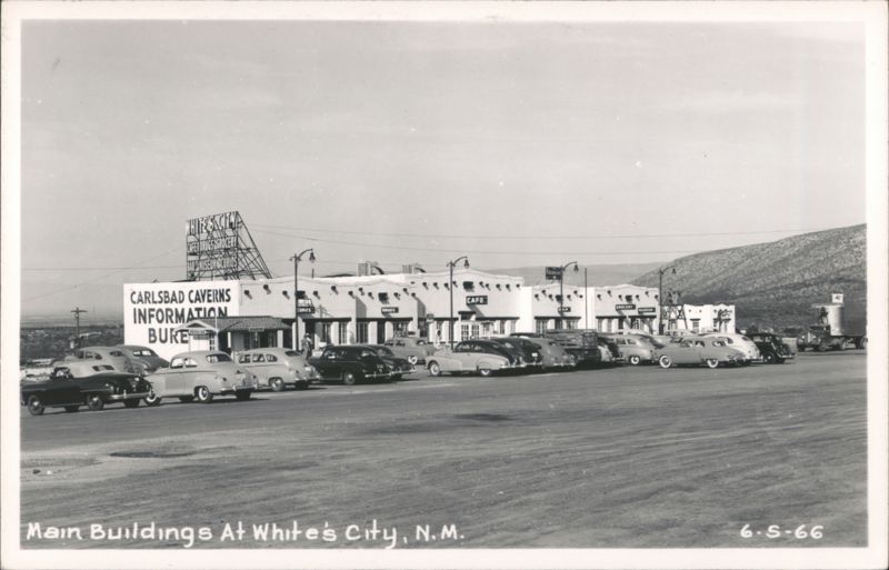 Main Buildings at White's City, NM with Carlsbad Caverns Information Bureau Whites City New Mexico