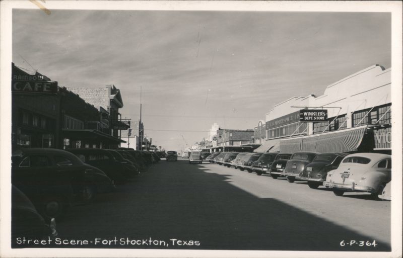 Street Scene with Parked Cars and Businesses Fort Stockton Texas