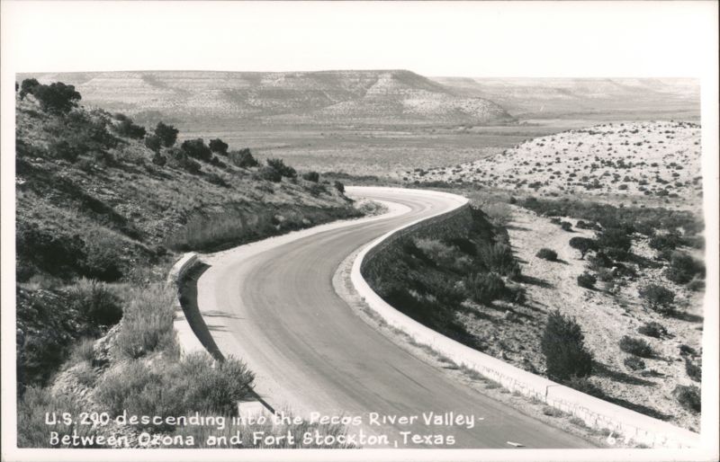 U.S. 290 descending into the Pecos River Valley Texas