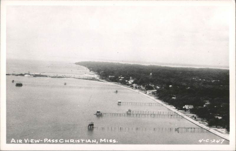 Air View of Pass Christian Coastline, Piers, and Town Mississippi