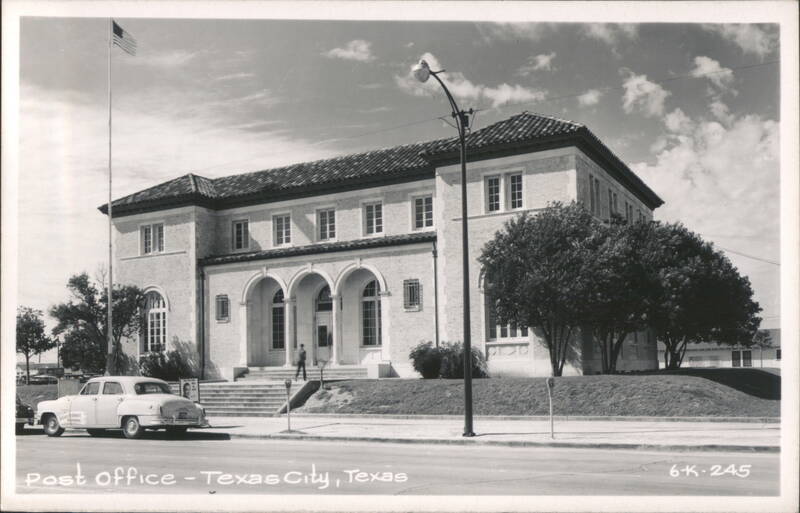 Post Office Building with Car and Flagpole, Texas City
