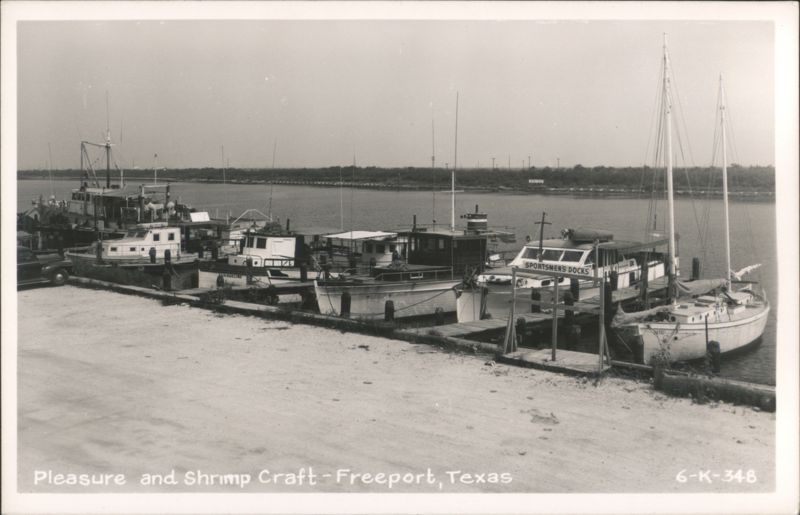 Pleasure and Shrimp Craft at Docks with Sailboats Freeport Texas