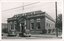 United States Post Office, Attalla, AL, with vintage cars Postcard