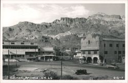 Street View of Oatman, Arizona on U.S. 66 with Mountains Postcard