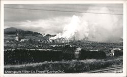 Champion Fiber Co Plant with large log piles and heavy smoke Postcard