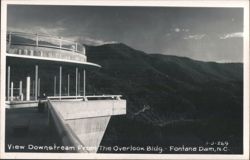 View Downstream From The Overlook Bldg. - Fontana Dam Postcard