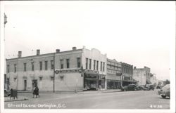 Street Scene with Central Drug Store and Cars, Darlington, SC Postcard