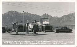 Treasure Service Station, U.S. 70, Organ Mountains in Distance Postcard