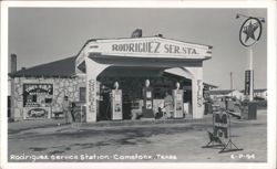 Rodriguez Service Station with Texaco Sign and Gas Pumps Postcard