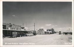 Street Scene with Businesses and Cars, Marathon, TX Postcard