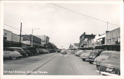 Downtown Edna, Texas Street Scene with Businesses and Parked Cars Postcard
