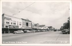 Street Scene with Foodcraft and Sembera Food Stores, Edna, Texas Postcard