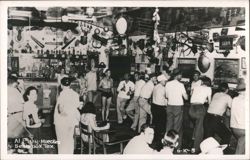 Muecke's Bar Interior with Patrons and Eclectic Decor Postcard