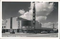 Edna Theatre with Marquee, Vertical Sign, and Piggly Wiggly Store Postcard
