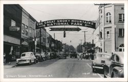 Street Scene, Great Smoky Mountains National Park Banner, Waynesville, NC Postcard