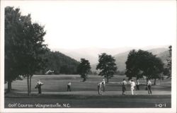 Golf Course with Golfers and Caddies, Mountain Backdrop Postcard