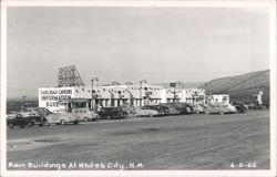 Main Buildings at White's City, NM with Carlsbad Caverns Information Bureau Postcard