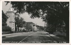 Street Scene with Church and Shops Postcard