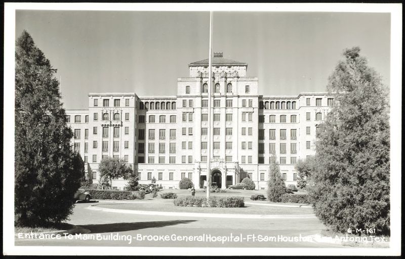 Entrance To Main Building - Brooke General Hospital - Ft. Sam Houston San Antonio Texas