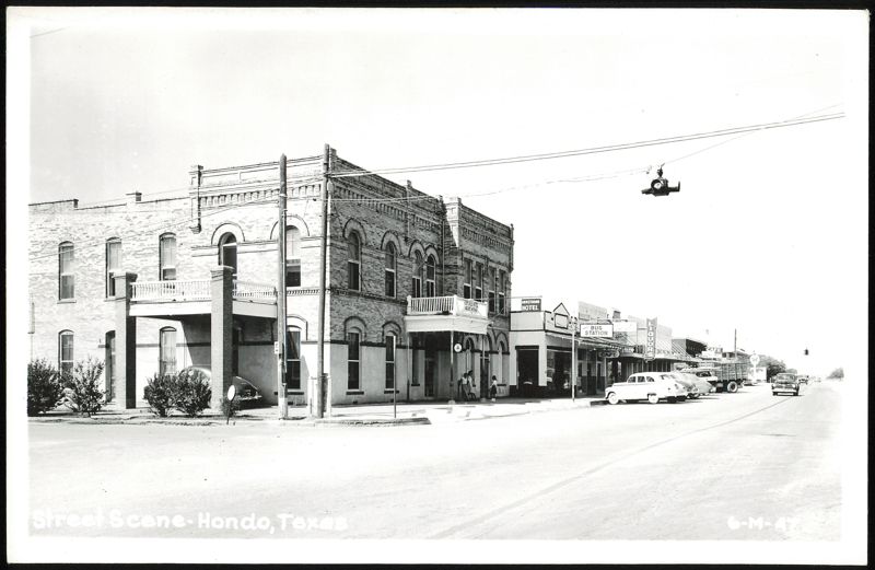 Street Scene with Armstrong Hotel & Bus Station, Hondo, Texas