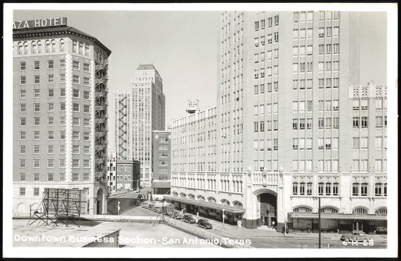 Downtown Business Section with Plaza Hotel and S.A. Drug Co. Water Tower San Antonio Texas