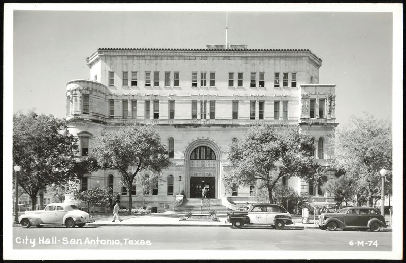 City Hall Building with Vintage Cars and Police Car San Antonio Texas