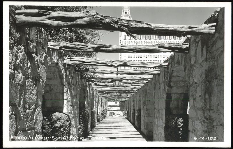 Alamo Arcade with stone walls and wooden beams San Antonio Texas