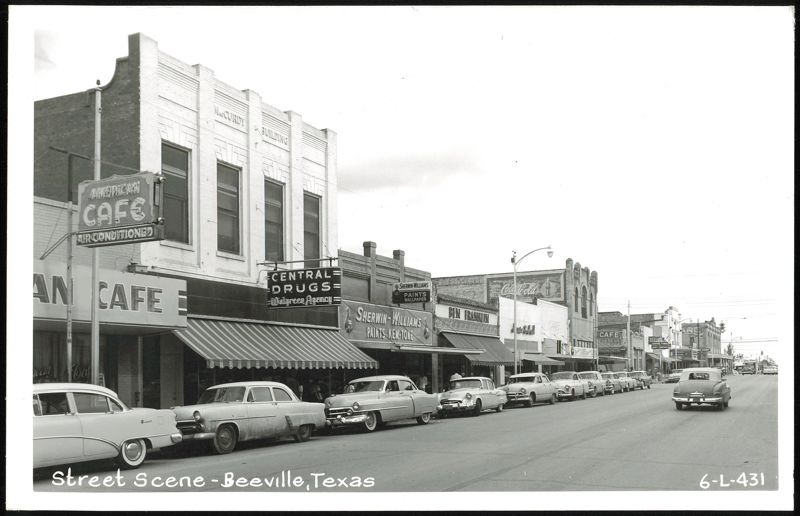 Downtown Street Scene with Businesses and Cars Beeville Texas