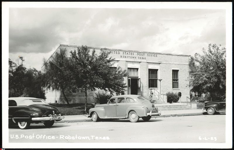 U.S. Post Office, Robstown, Texas with Vintage Cars