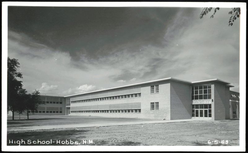 High School building exterior with Auditorium Gymnasium entrance Hobbs New Mexico