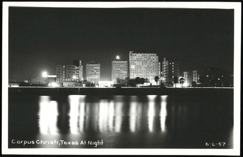 Corpus Christi, TX Skyline at Night with Water Reflections Texas