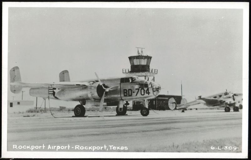 B-25 Mitchell Bombers BD-704 at Rockport Airport with Control Tower Texas