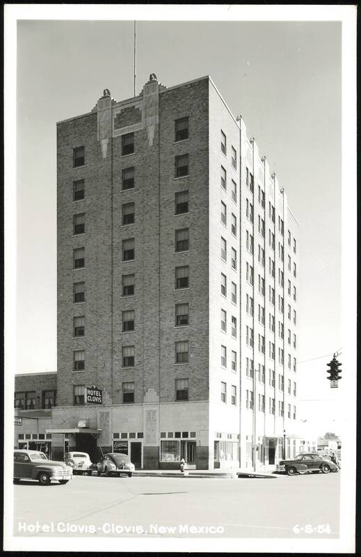 Hotel Clovis, Art Deco Building, Street View with Vintage Cars New Mexico