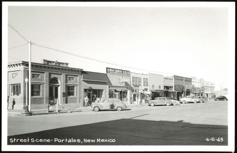 Street Scene with Businesses and Cars, Portales New Mexico