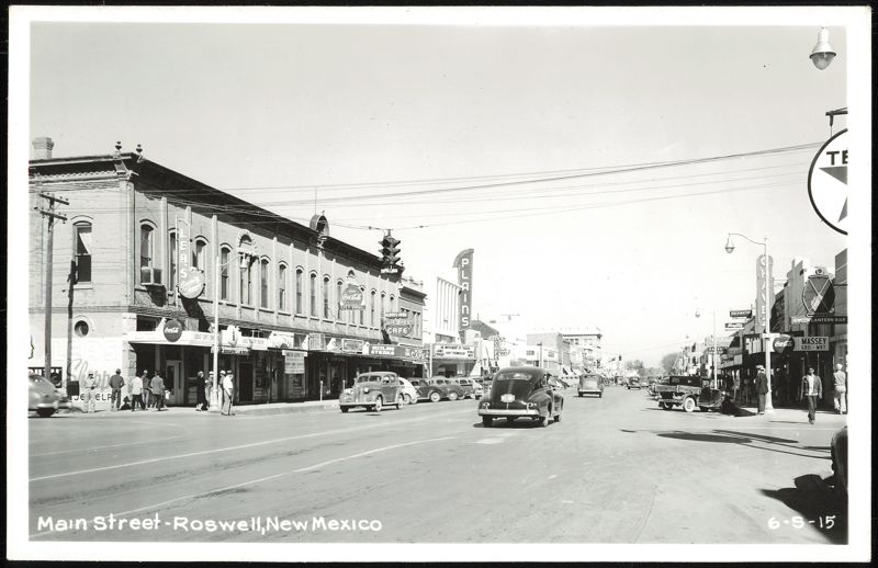 Main Street with Businesses, Cars, and Pedestrians Roswell New Mexico