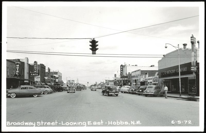 Broadway Street Looking East, Downtown Hobbs, NM - Vintage Cars & Shops New Mexico