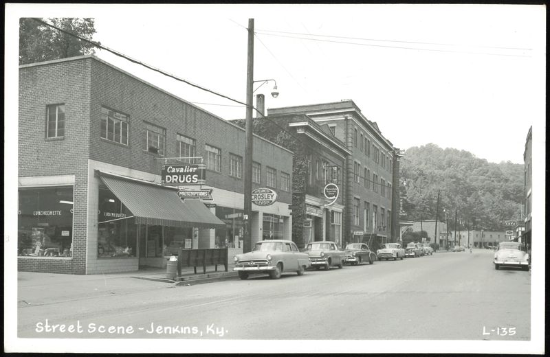 Street Scene with Cavalier Drugs and Western Auto Store Jenkins Kentucky