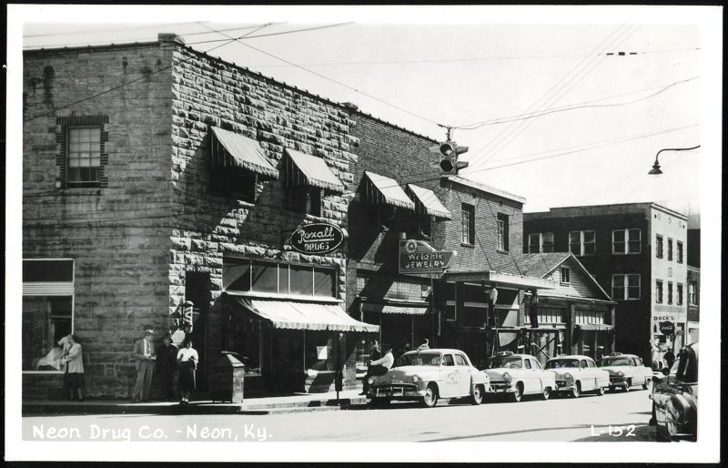 Main Street with Rexall Drugs and Wright's Jewelry Neon Kentucky