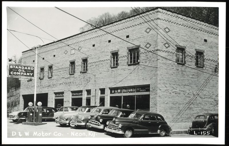 D & W Motor Co. - Standard Oil Company Gas Station with Vintage Cars Neon Kentucky