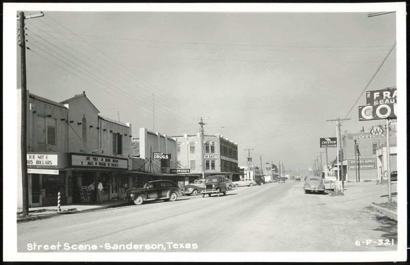 Main Street with Businesses and Vintage Cars - Sanderson, TX Texas