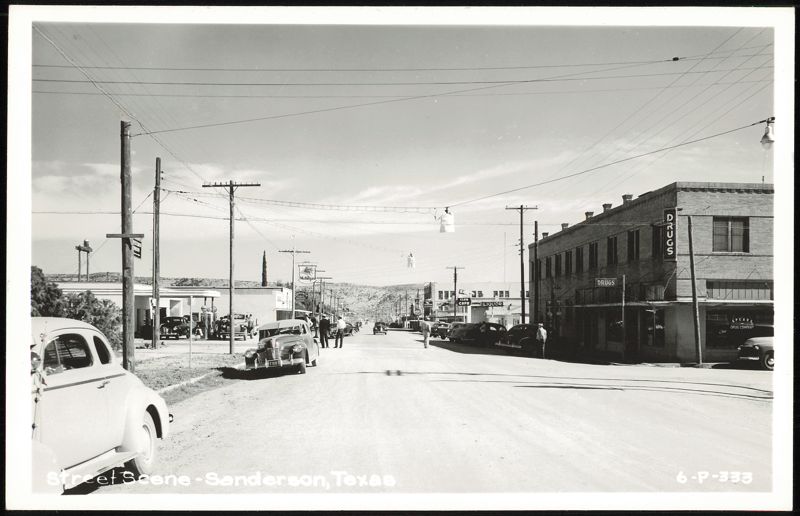Main Street Scene, Sanderson, TX with Spears Drug Company Texas
