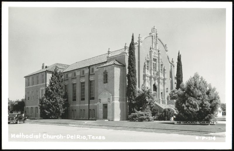 Methodist Church with ornate facade and tiled roof Del Rio Texas