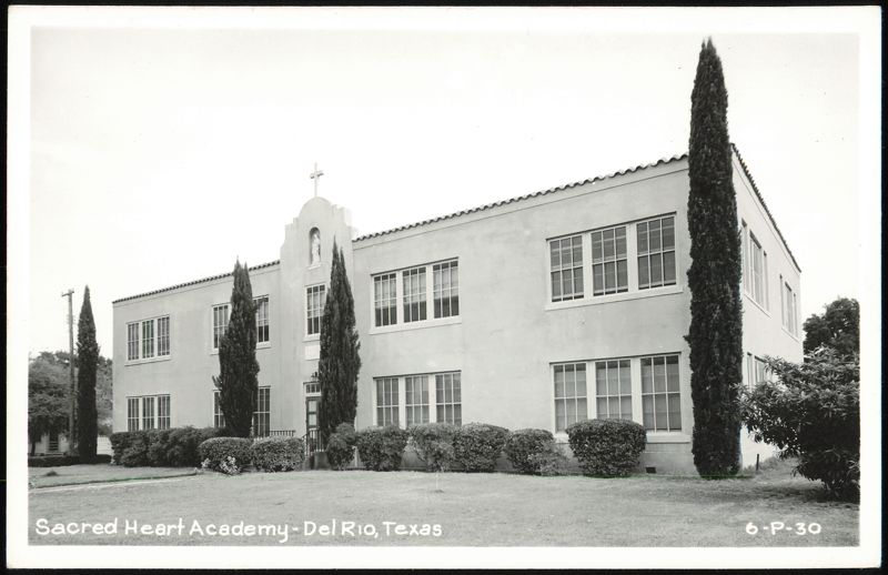 Sacred Heart Academy with Cross and Statue Del Rio Texas