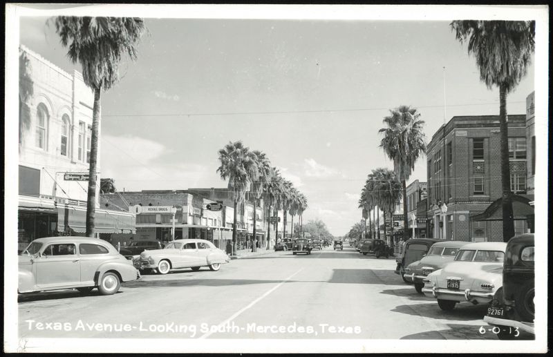 Texas Avenue Looking South with Palm Trees and Vintage Cars Mercedes