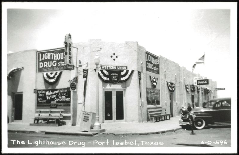 Lighthouse Drug Store and Western Union, Port Isabel Texas