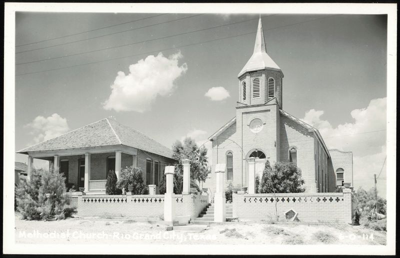 Methodist Church with Steeple and Adjacent Building Rio Grande City Texas